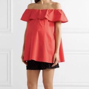 Hatch Off-Shoulder Ruffle Maternity Top in Coral Red